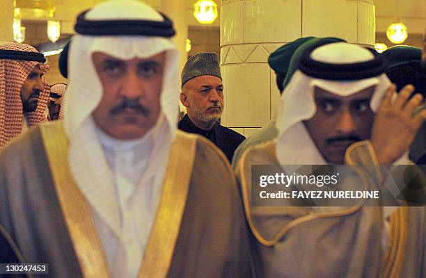 Afghan President Hamid Karzai attends the funeral of late Saudi Crown Prince Sultan bin Abdul Aziz at Imam Turki bin Abdullah mosque in Riyadh on...