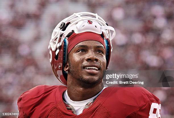 Wide receiver Ryan Broyles of the Oklahoma Sooners during warmups before the game against the Texas Tech Red Raiders on October 22, 2011 at Gaylord...