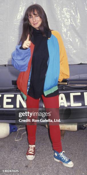 Actress Karen Salkin attends Greenpeace Rainbow Warrior Rally on February 1, 1992 in San Pedro, California.