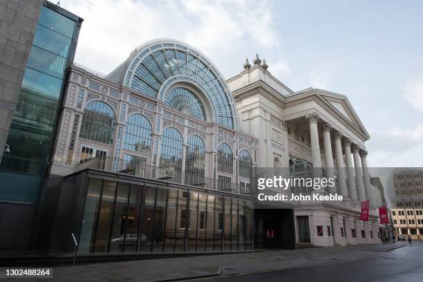 General view of the Royal Opera House in Covent Garden on February 15, 2021 in London, England.