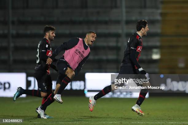 Simone Emmanuello of Pro Vercelli celebrates after scoring to give the side a 2-0 lead during the Lega Pro Serie C match between Juventus U23 and Pro...