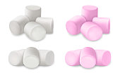 Realistic Detailed 3d Fluffy Marshmallows Set. Vector