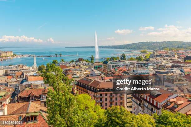 geneva aerial view switzerland - geneva skyline ストックフォトと画像