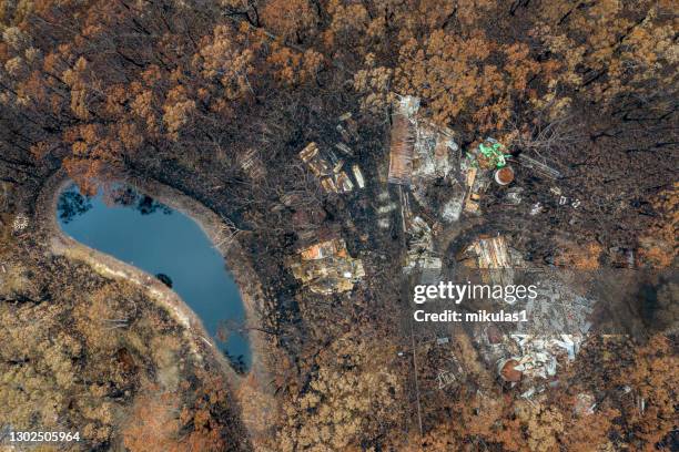 australian bush fire destruction - australian firefighter stock pictures, royalty-free photos & images