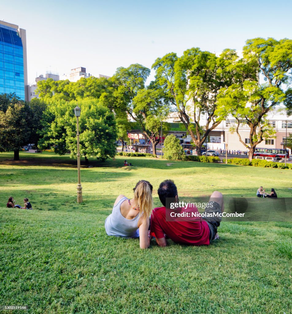 Buenos Aires romantic city scene at the Barrancas de Belgrano park on a late sunny Springtime afternoon