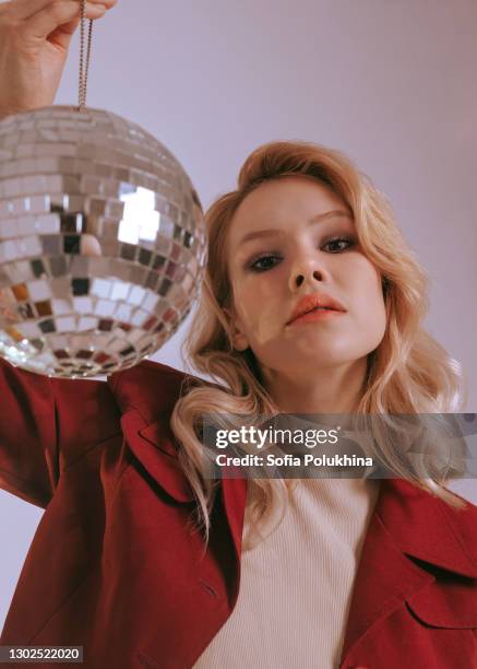 disco ball close up concept photo - glitter ball stock-fotos und bilder