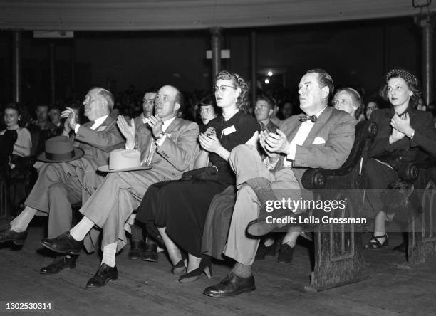 View of people clapping in the crowd of the Ryman Auditorium circa 1951 in Nashville, Tennessee.