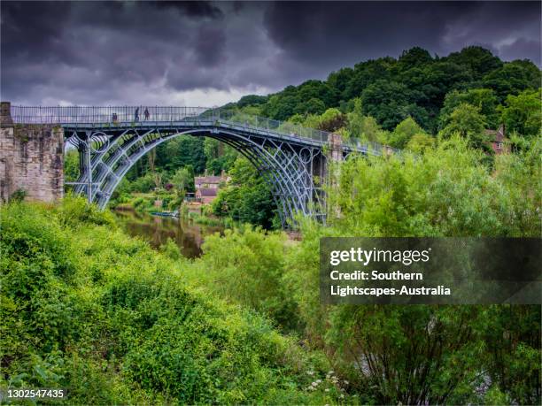 the iron bridge at severn shropshire, england, united kingdom. - shropshire stock pictures, royalty-free photos & images