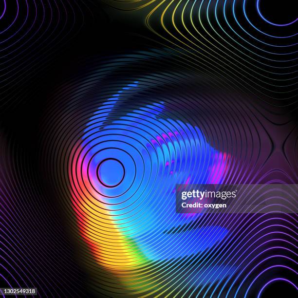 abstract pink blue neon wave black background - radiacion electro magnetica fotografías e imágenes de stock