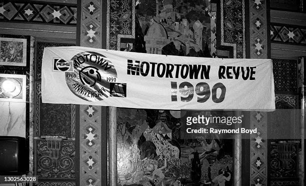 Motown Records' 'Motortown Revue' signage at soundcheck party at the Regal Theater in Chicago, Illinois in August 1990.