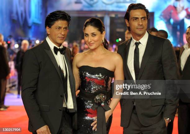 Shah Rukh Khan, Kareena Kapoor and Arjun Rampal attends the UK premiere of RA One at 02 Arena on October 25, 2011 in London, England.