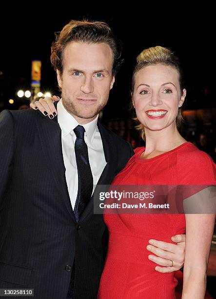 Actor Rafe Spall and Elize du Toit attend the premiere of 'Anonymous' during the 55th BFI London Film Festival at Empire Leicester Square on October...