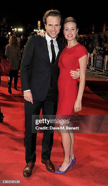 Actor Rafe Spall and Elize du Toit attend the premiere of 'Anonymous' during the 55th BFI London Film Festival at Empire Leicester Square on October...