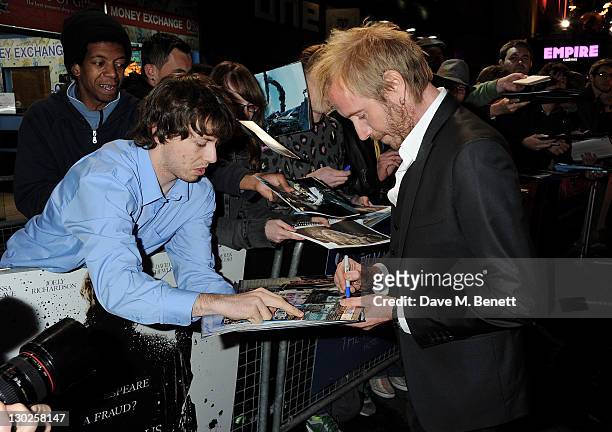 Actor Rhys Ifans attends the premiere of 'Anonymous' during the 55th BFI London Film Festival at Empire Leicester Square on October 25, 2011 in...