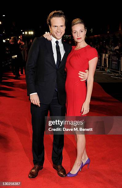 Actor Rafe Spall and Elize du Toit attend the premiere of 'Anonymous' during the 55th BFI London Film Festival at Empire Leicester Square on October...