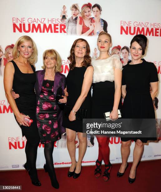 Actress Monika Gruber, Gisela Schneeberger, Andrea Sixt, Rosalie Thomass and Bettina Mittendorfer attend "Eine Ganz Heisse Nummer" Germany premiere...