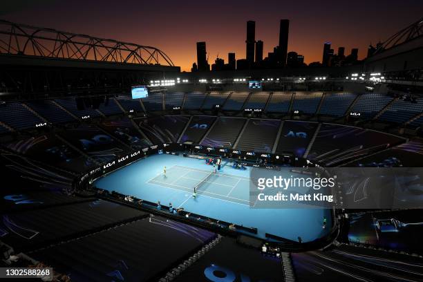General view of Rod Laver Arena as Rafael Nadal of Spain competes against Stefanos Tsitsipas of Greece in their Men’s Singles Quarterfinals match...