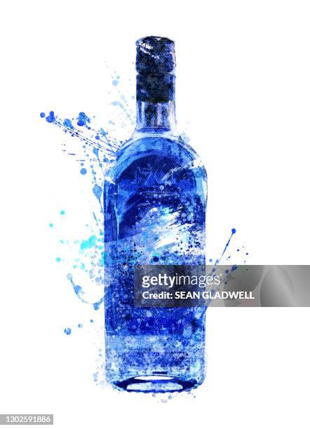 blue gin bottle illustration - gin stock-fotos und bilder