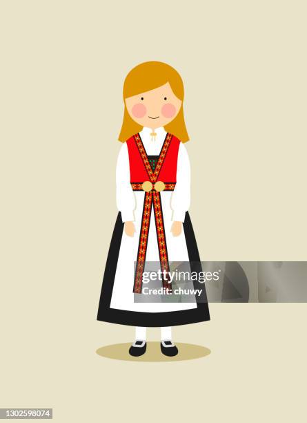 norwegian traditional clothing for women - costume stock illustrations
