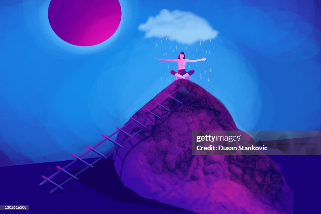 Magical scene of a woman doing yoga