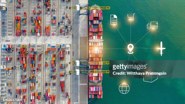 logistics and transportation  logistics. industry 4.0 concept - boat gps stockfoto's en -beelden