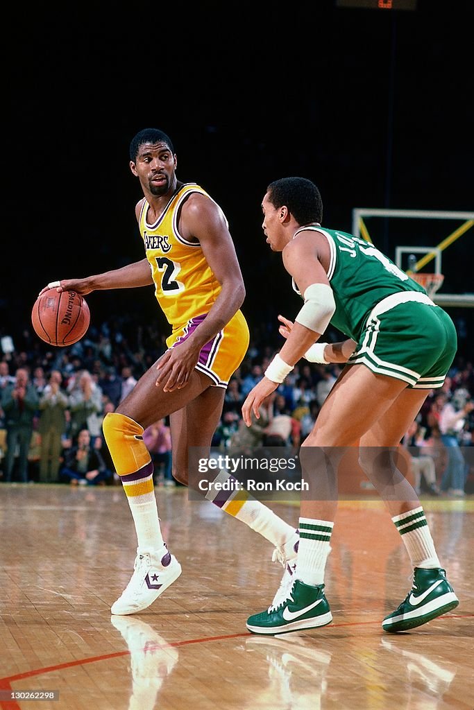 NBA - 1985: Magic Johnson #32 of the Los Angeles Lakers