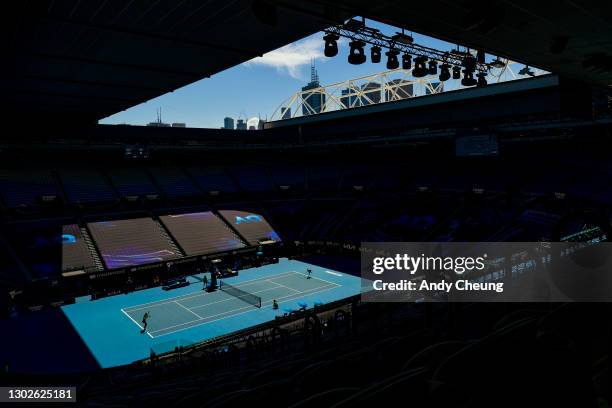 General view of Rod Laver Arena while Jennifer Brady of the United States serves in her Women’s Singles Quarterfinals match against Jessica Pegula of...