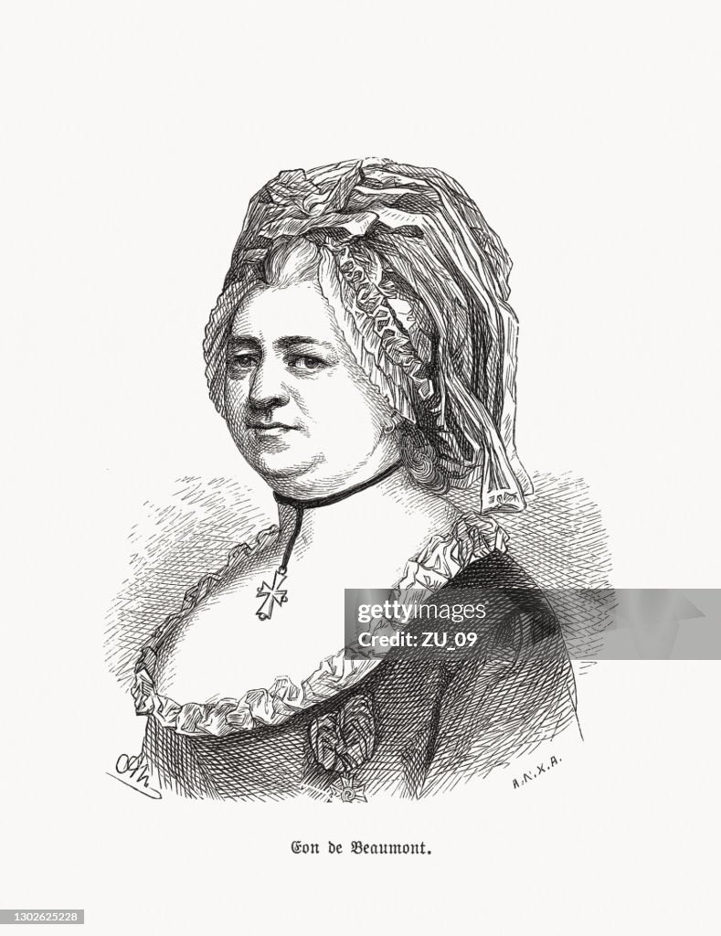 Chevalier d'Éon (1728-1810), French diplomat, wood engraving, published in 1893