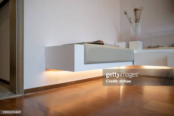 low angle view of a table in a residential room - porcelain floor stock pictures, royalty-free photos & images