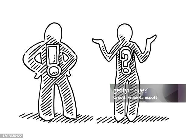 mr exclamation mark and mrs question mark drawing - assertiveness stock illustrations