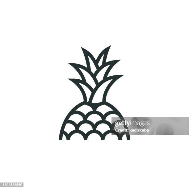 pineapple line icon - lychee stock illustrations