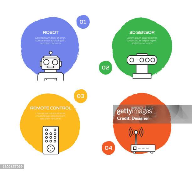 robotics engineering related process infographic template. process timeline chart. workflow layout with linear icons - android mockup stock illustrations