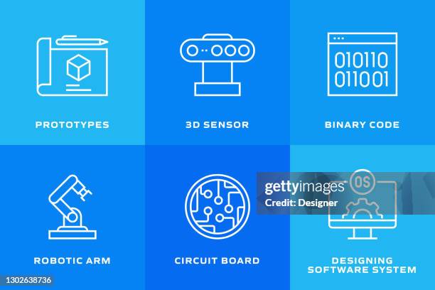 robotics engineering related line icons. vector symbol illustration. - android mockup stock illustrations