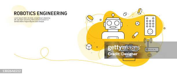 robotics engineering related modern line style vector illustration - engineer tablet stock illustrations