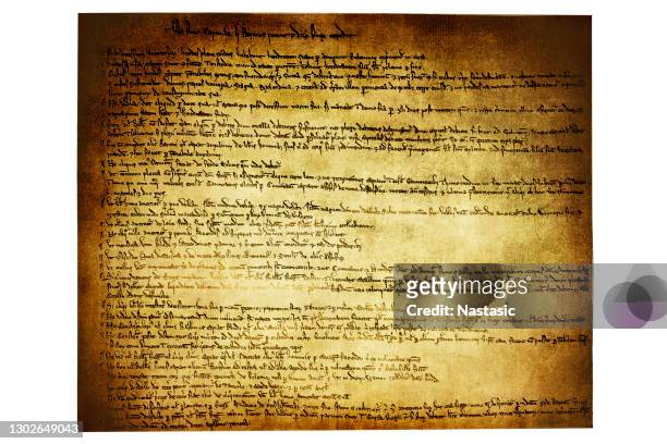 マグナカルタリベルタタム(「自由の大憲章」のための中世ラテン語)、一般的にマグナカルタ(別名マグナシャルタ;「大憲章」)は、1215年6月15日にウィンザー近郊のラニーミードでイングラン� - マグナカルタ憲章点のイラスト素材／クリップアート素材／マンガ素材／アイコン素材