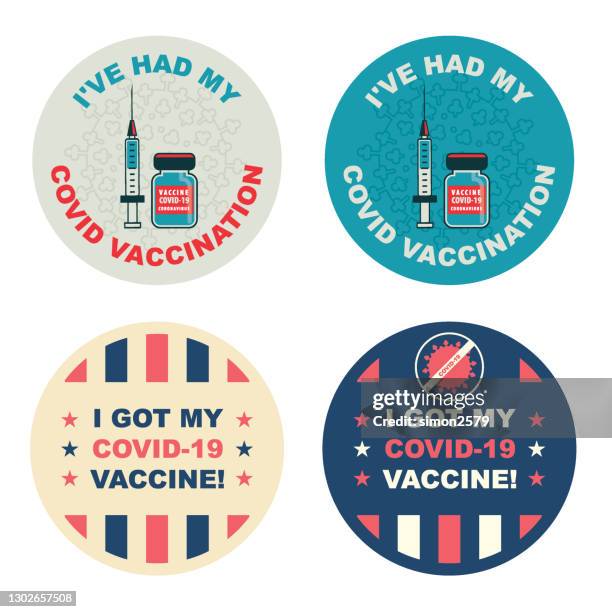 covid-19 vaccination sticker set - immunisation stock illustrations