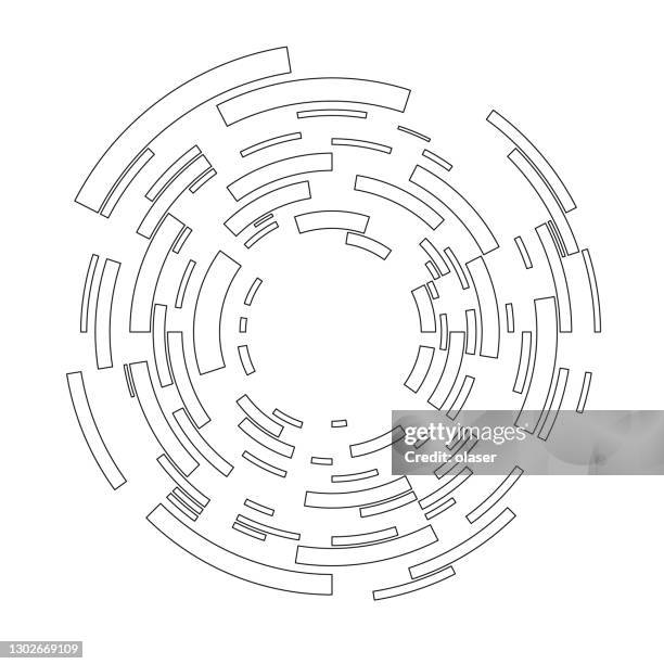outlines of bent rectangles in orbit around copy space. - concentric circles data stock illustrations