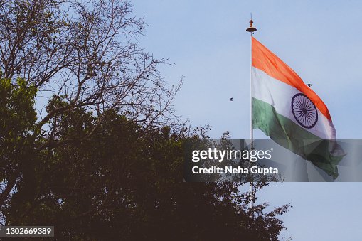 Indian flag against the blue sky