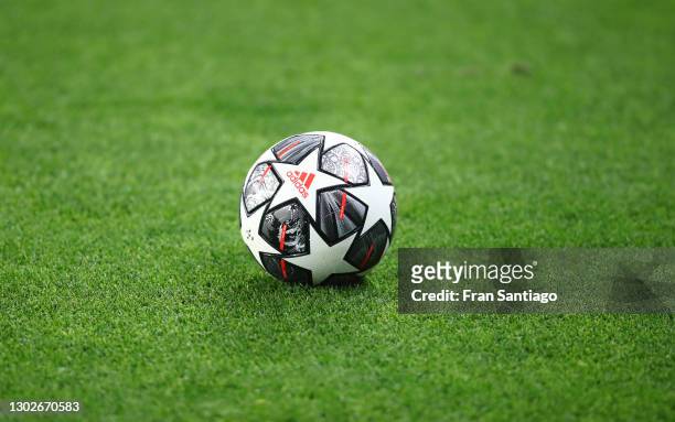 Detailed view of an Adidas Finale Istanbul 21 ball prior to the UEFA Champions League Round of 16 match between Sevilla FC and Borussia Dortmund at...