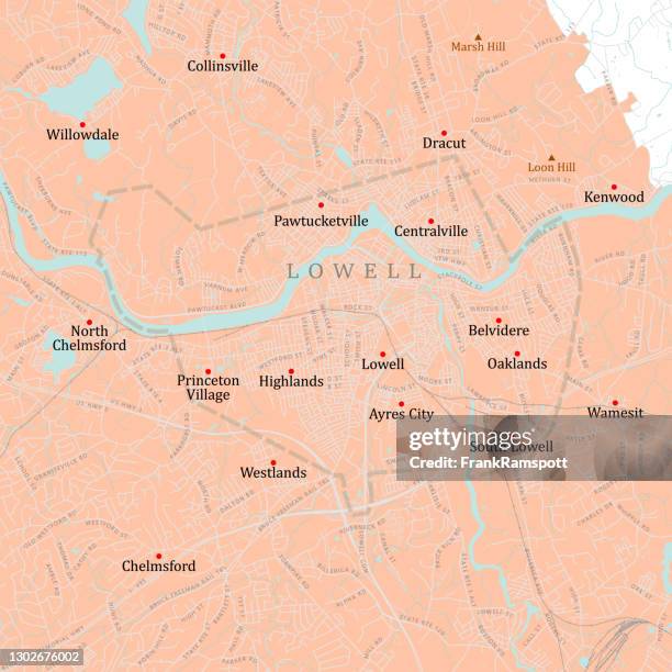 illustrazioni stock, clip art, cartoni animati e icone di tendenza di ma middlesex lowell vector road map - lowell