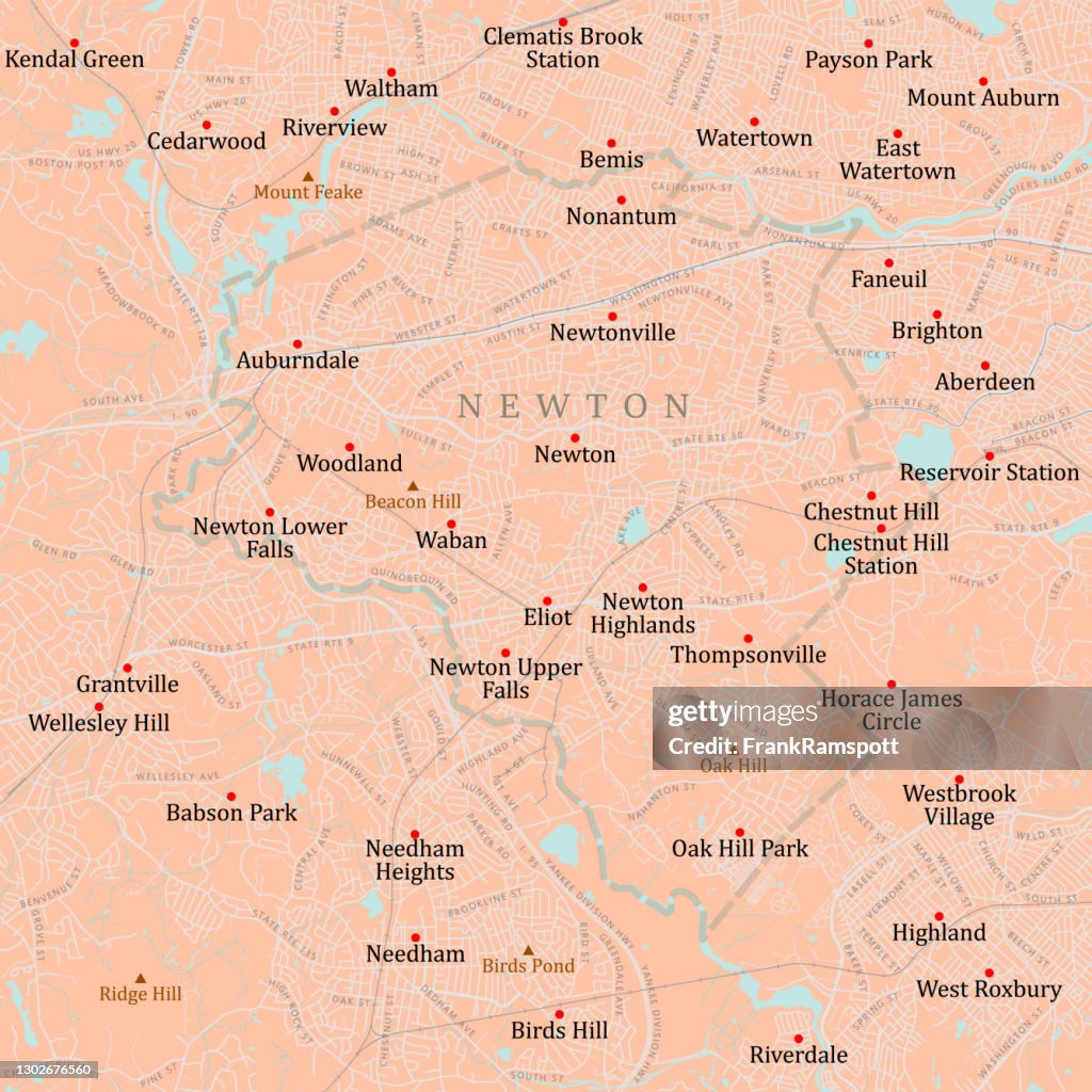 MA Middlesex Newton Vector Road Map