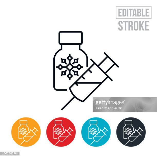 virus vaccine thin line icon - editable stroke - cold storage room stock illustrations