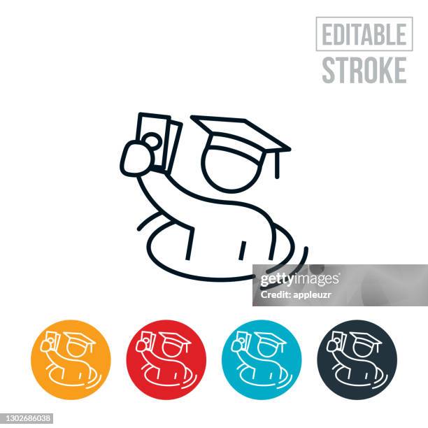 student drowning in student debt thin line icon - editable stroke - sinking icon stock illustrations