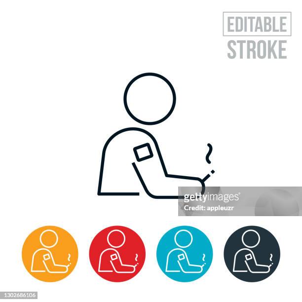 person quiting smoking while using nicotine patch thin line icon - editable stroke - smoking issues stock illustrations