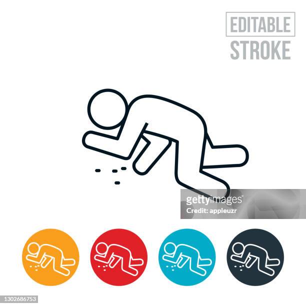 drug addict overdosed on pills thin line icon - editable stroke - knocked out stock illustrations