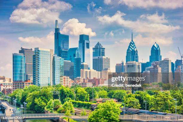 skyline of downtown philadelphia pennsylvania usa - panorama stock pictures, royalty-free photos & images