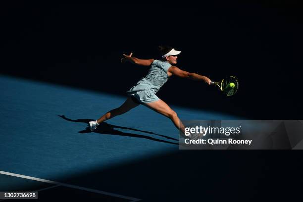 Jennifer Brady of the United States plays a backhand in her Women’s Singles Semifinals match against Karolina Muchova of the Czech Republic during...