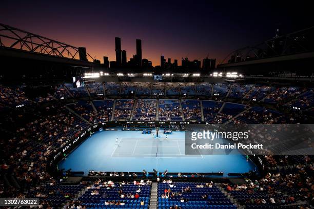 General view of Rod Laver Arena as Novak Djokovic of Serbia competes against Aslan Karatsev of Russia in their Men’s Singles Semifinals match during...