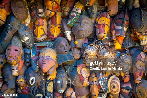 african homemade masks - african mask stock-fotos und bilder