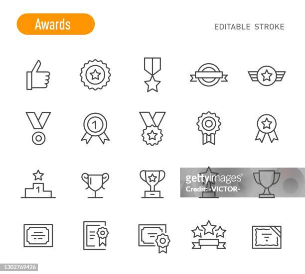awards icons set - line series - editable stroke - star medal stock illustrations